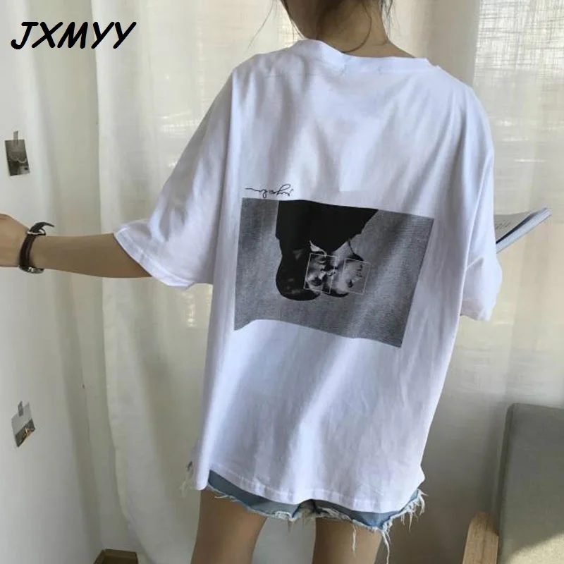 

Harajuku summer T-shirt cartoon character printing white short-sleeved top casual t-shirt women loose shirt cotton student top