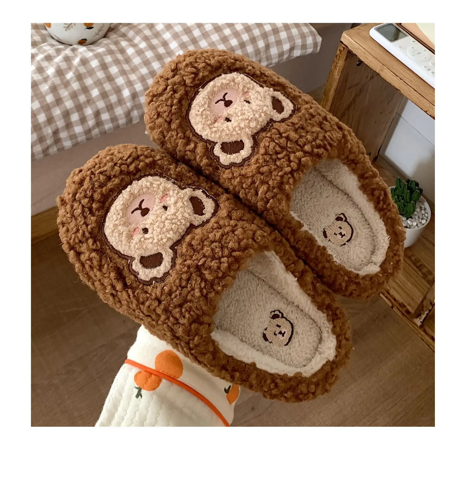 Cute Ins Fashion Home Cotton Slippers Female Cartoon Indoor Warm Plush Shoes  Fluffy Slippers  Woman Shoes  Home Shoes