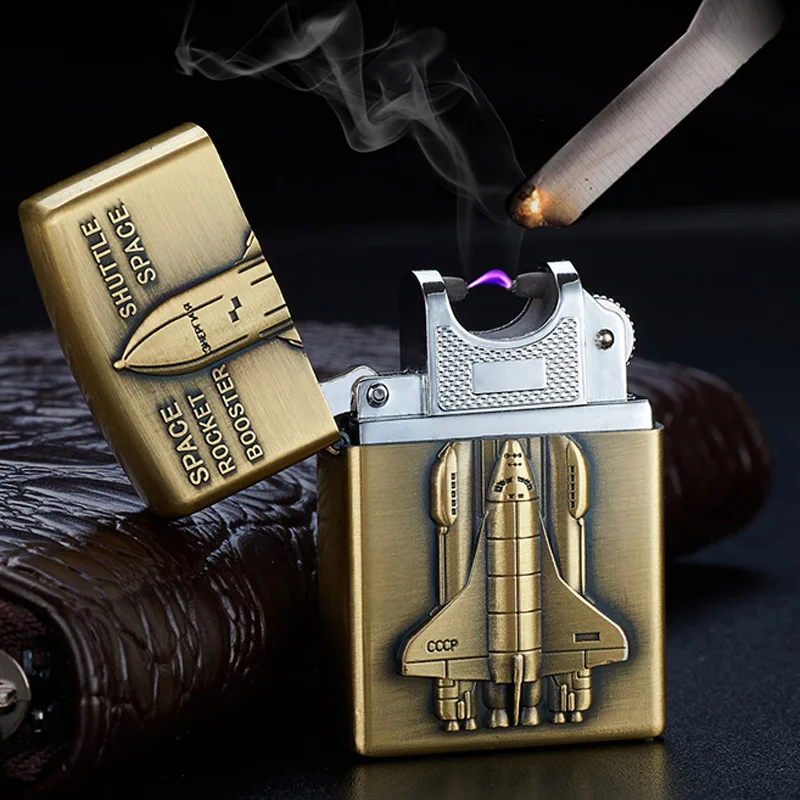 USB дуговые зажигалки зарядка ветрозащитная металлическая зажигалка истребитель танк войны в форме креативного табака курительная зажигалка