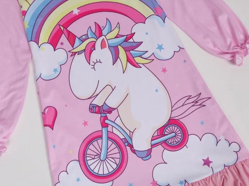 Girls Pink Unicorn Dress 2019 Kids One-Piece Dresses For Girl Long Sleeve Night Autumn Casual Clothes | Детская одежда и обувь