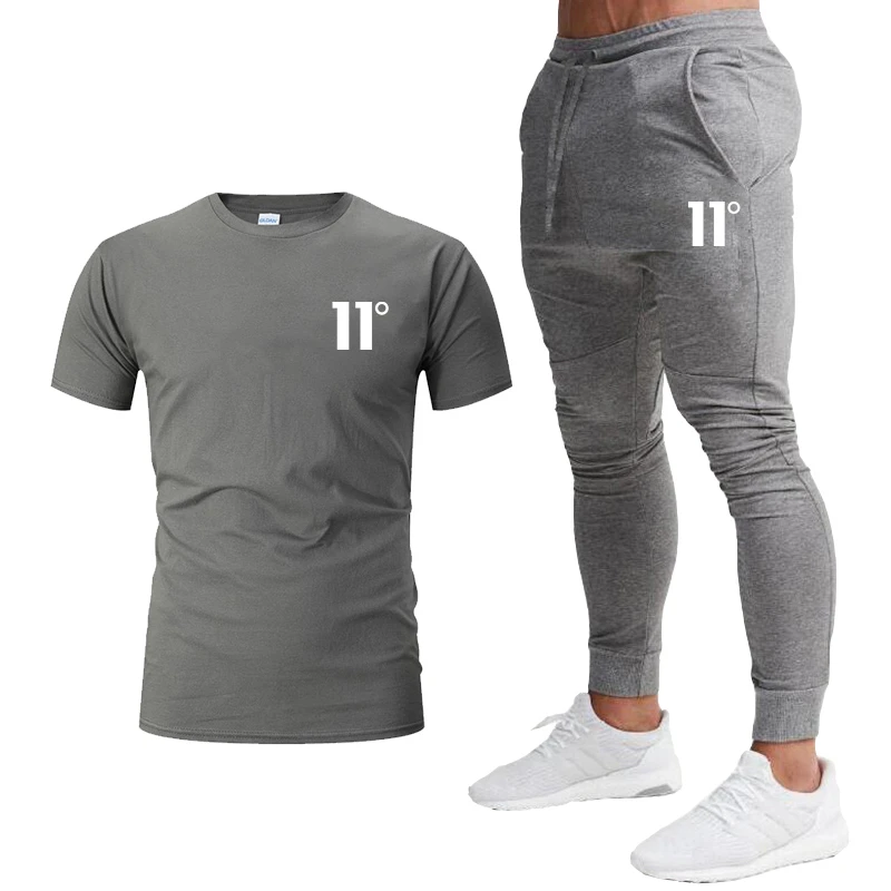 

11 Degree Printing men's Sportswear men's T-shirt + Trousers men's two-piece Cycling Jogging short-sleeved men's Suit Casual Sui
