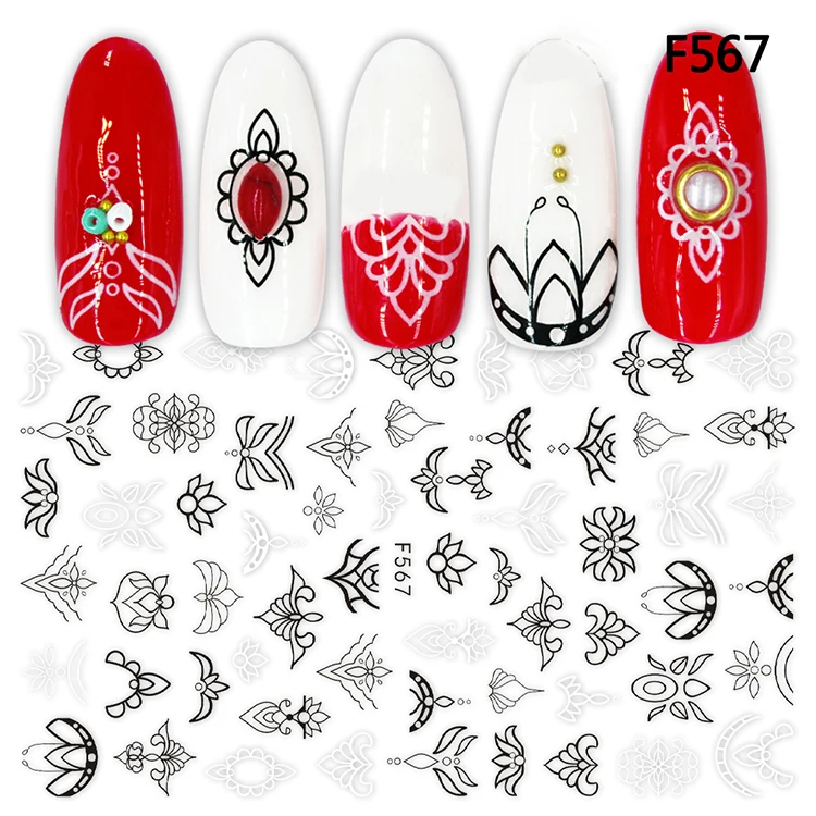 1 шт. черный белый цвет стикеры 3D на ногти Nail Art ползунки Мандала Цветы лист в виде