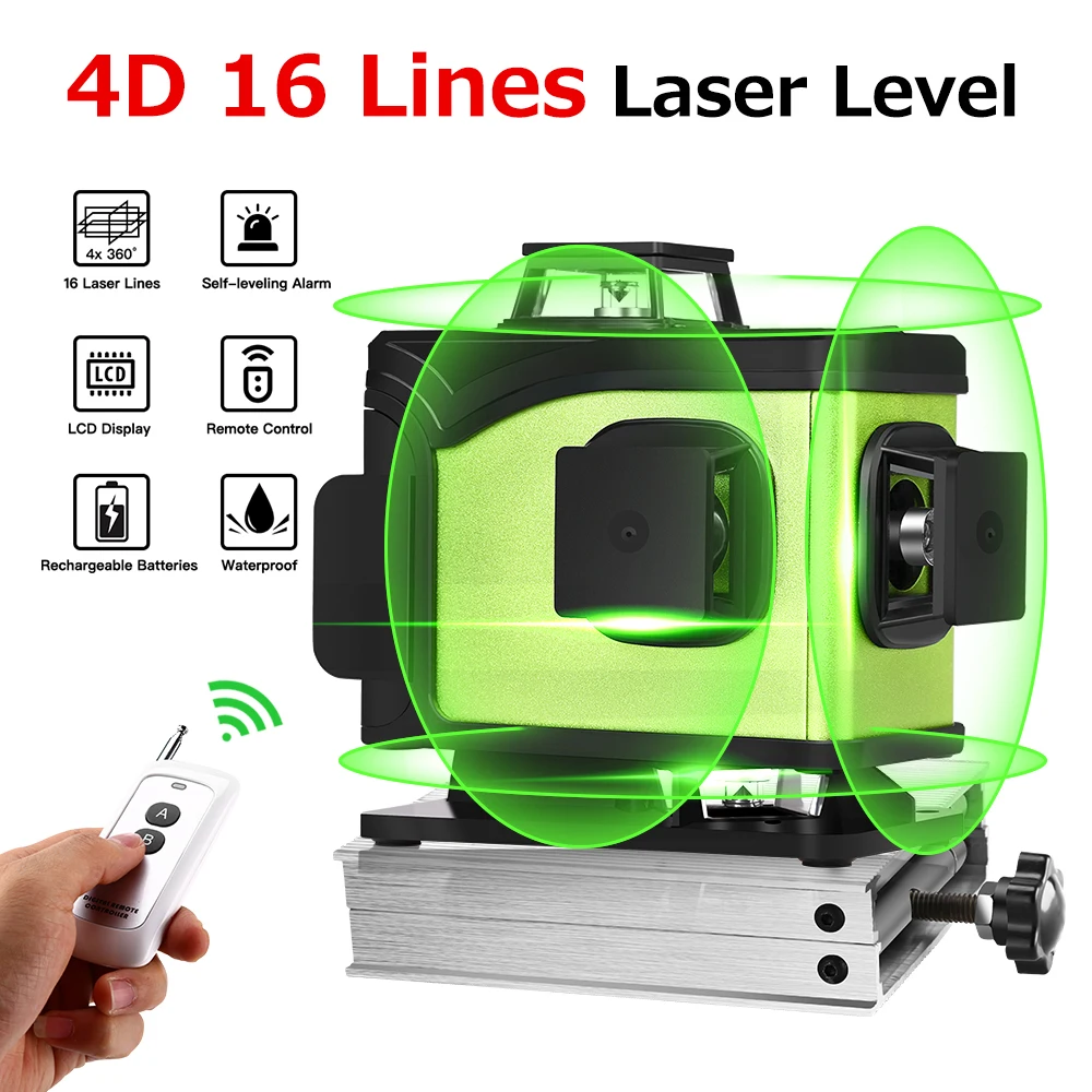 Seesii 4D зеленый луч самонивелирующийся лазерный уровень 4x360 перекрестная линия