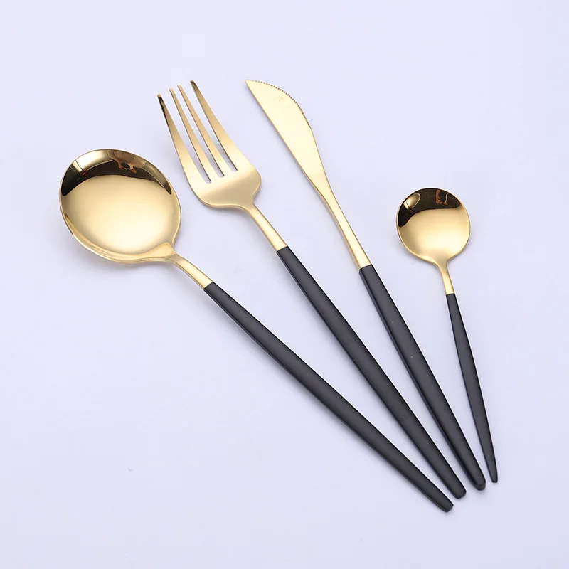 Нержавеющая сталь Золотой набор столовых приборов стейк Ножи вилка кофейная