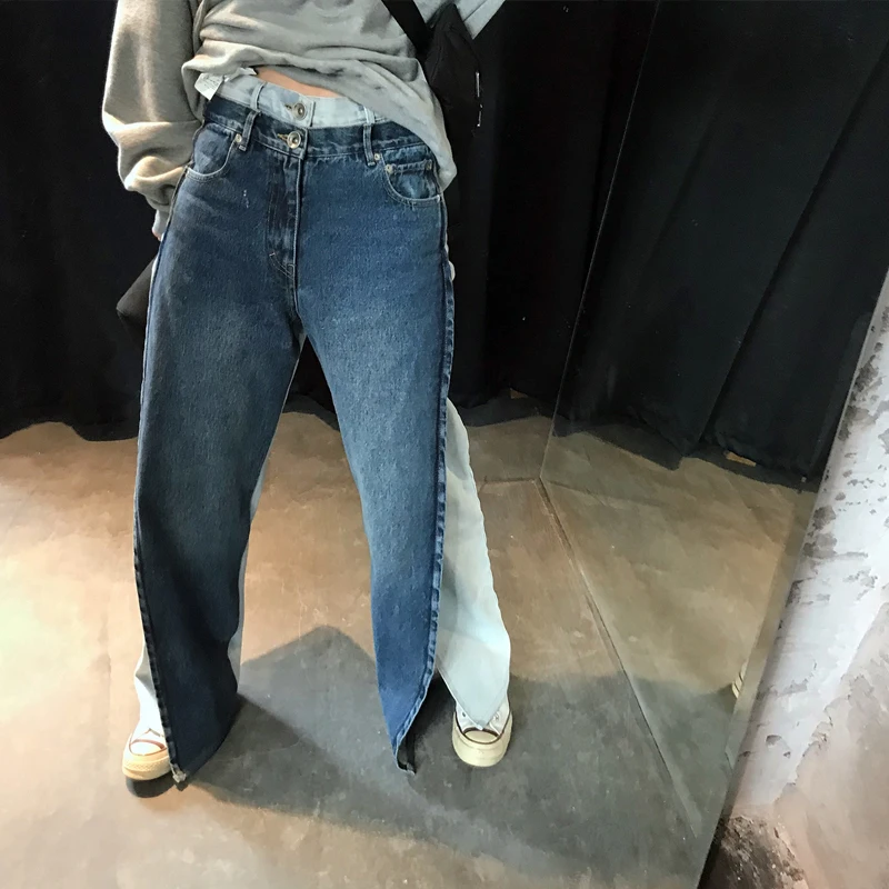 Женские расклешенные джинсы 2020 новые модные контрастных цветов с широкими