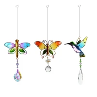 colorful bead hanging drop crystal pendant color painting dragonfly butterfly bird crystal pendant garden hanging decors