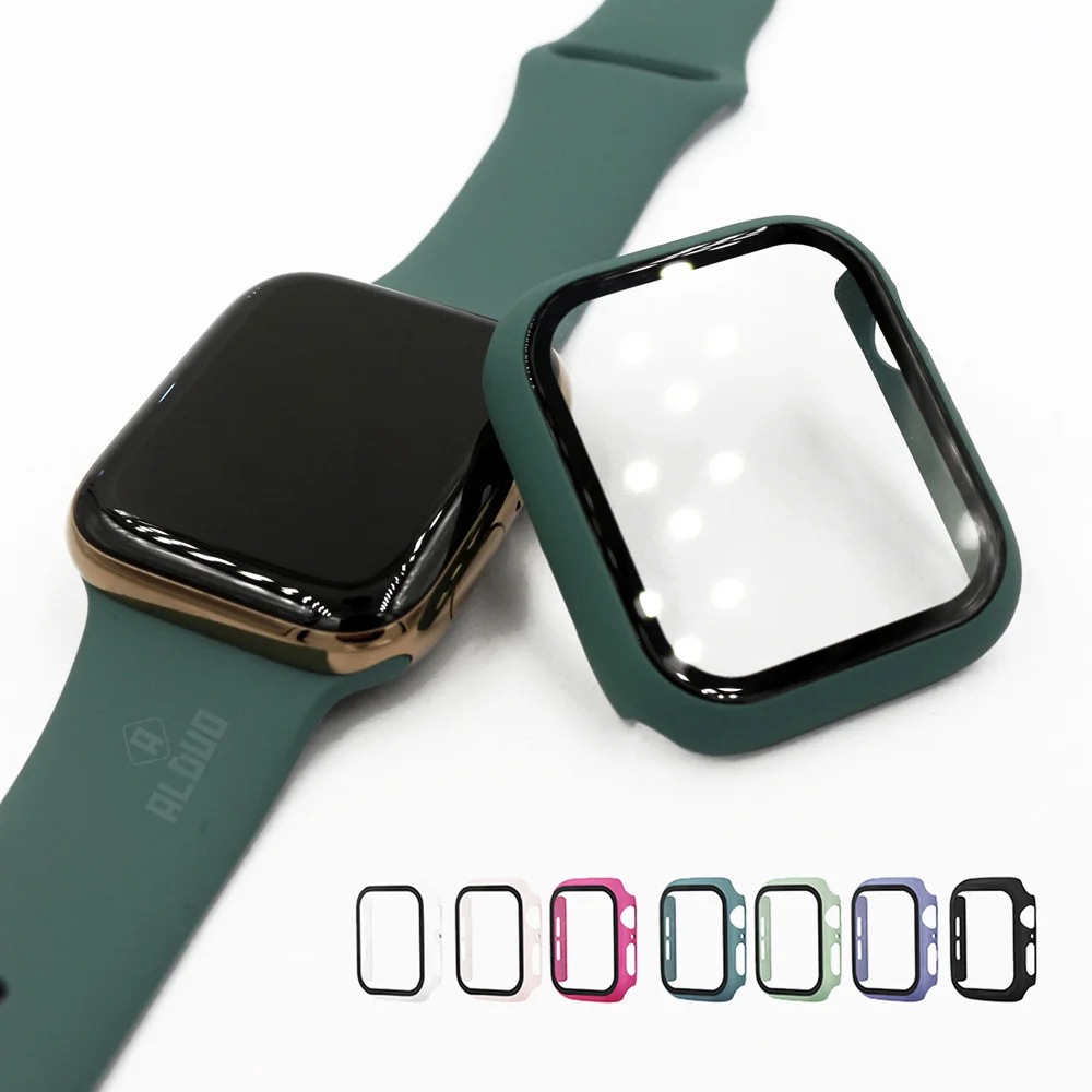 Чехол для Apple Watch series 5 4 3 2 1 матовый пластиковый бампер Жесткий со стеклянной