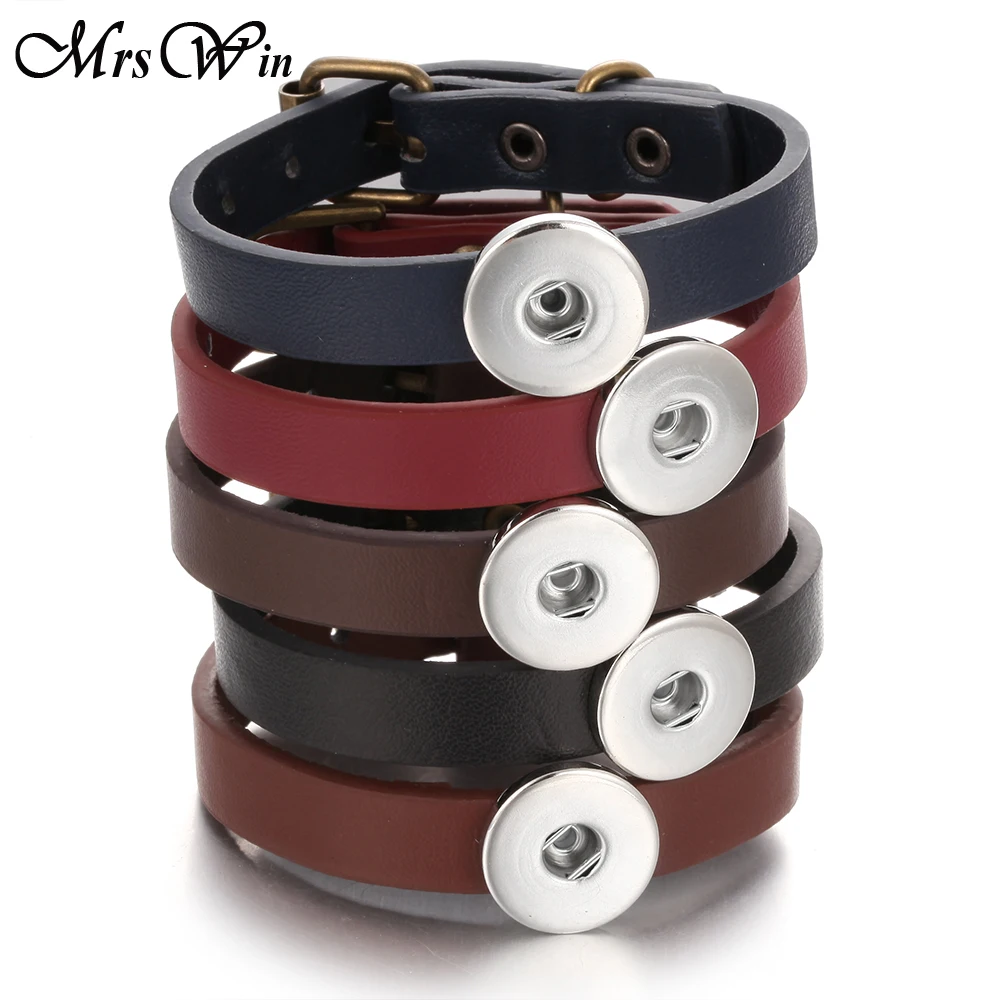 Hot Sale Leather Snap Button Bracelet Watches Fit 18mm Snap Buttons Jewelry Simple Leather Snap Bracelet for Women Men Jewelry