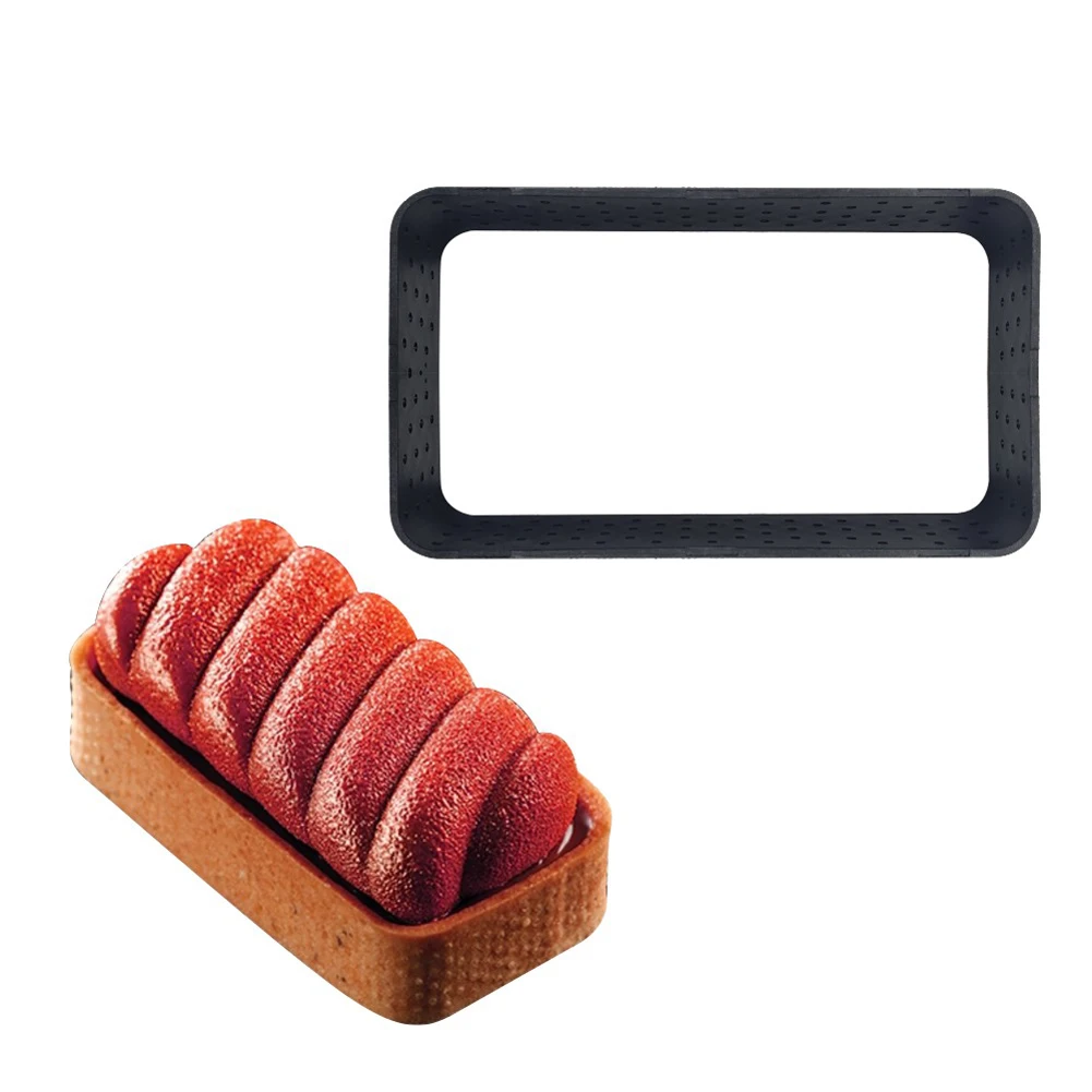 

8pcs Rectangle Shape Cake Mold Mousse Circle Cutter Decorating Tool French Dessert DIY Perforated Ring Non Stick Bakeware Tart
