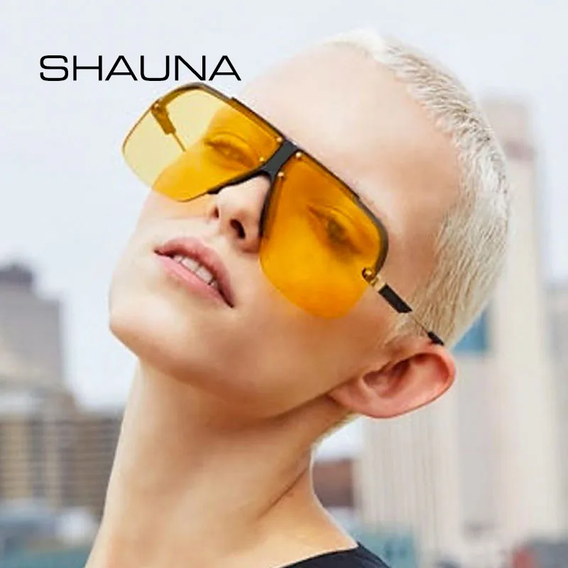 

SHAUNA Fashion Half Frame Sunglasses Women Oversize Square Clear Yellow Shades Men UV400