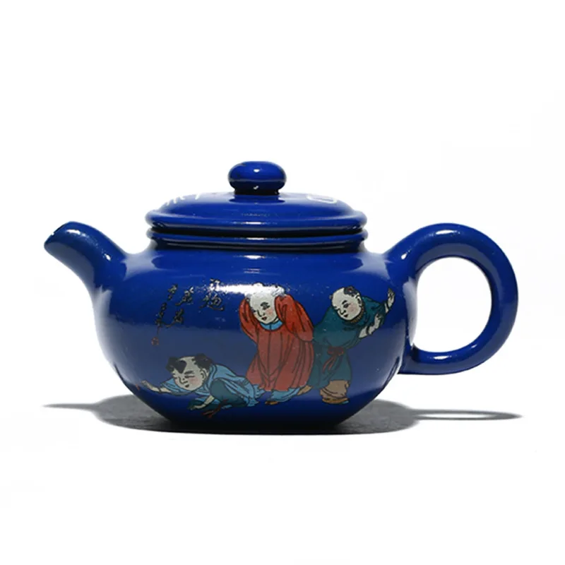

Enamel purple clay teapot antique teapot handmade small square Teapot Tea Set mixed square teapot gift