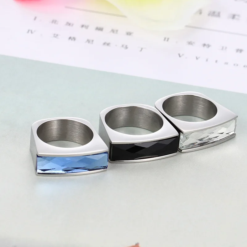 

Wholesale Fine Jewelry Glass Top Grade Titanium Steel Rings Accessories Jewel Finger Ring Fashion Jewelry Birthday Party Gifts