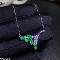 kjjeaxcmy fine jewelry 925 sterling silver inlaid natural emerald female pendant necklace trendy support detection