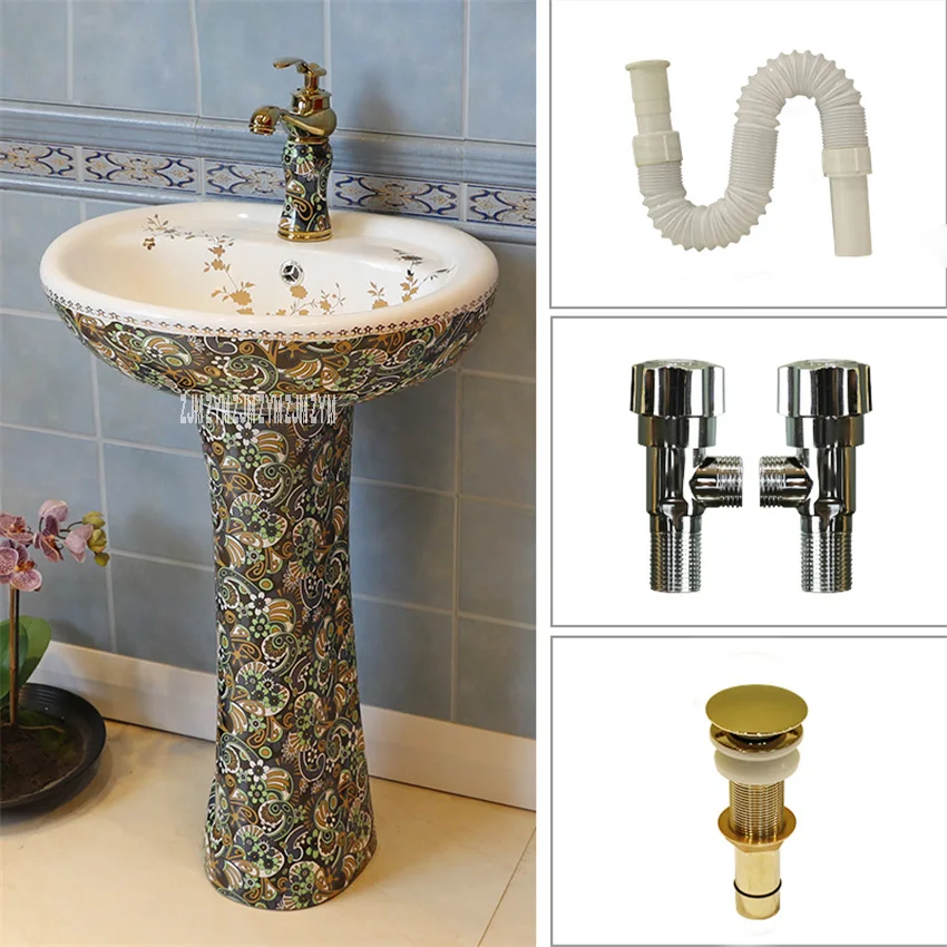 6-piece kit F JSN-2410 интегрированный керамический умывальник Туалет Колонка вертикальный пол пьедестал умывальник балкон Тип пола ручная умывальник - Color: 6-piece kit F
