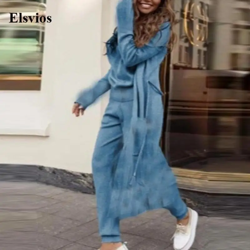 

Elegant Women Three Piece Set Solid Belted Long Cardigan Tops And Pants Home Suits Fashion Elastic Casual Lady Outfits Tracksuit