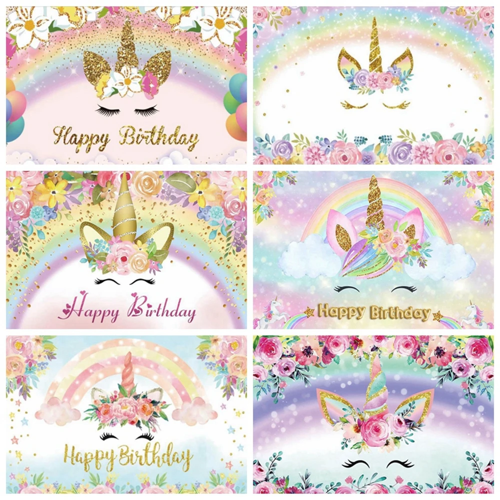 Виниловый фон для фотосъемки Yeele с единорогом радужными цветами облаками