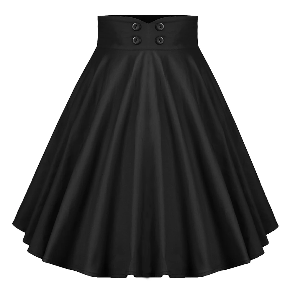 Черная Летняя женская юбка с высокой талией однотонная трапециевидная