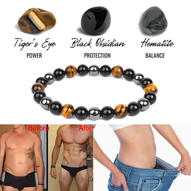 Natural Black Obsidian Hematite Tiger Eye Beads Bracelets Magnetic Health Protection Slimming Weight Loss Soul Jewelry Women Men