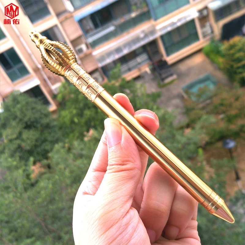 

1PCS Personality Handmade Brass Creative Buddhist Zen Rod Neutral Business Writing Pen Retro Golden Sign Pen
