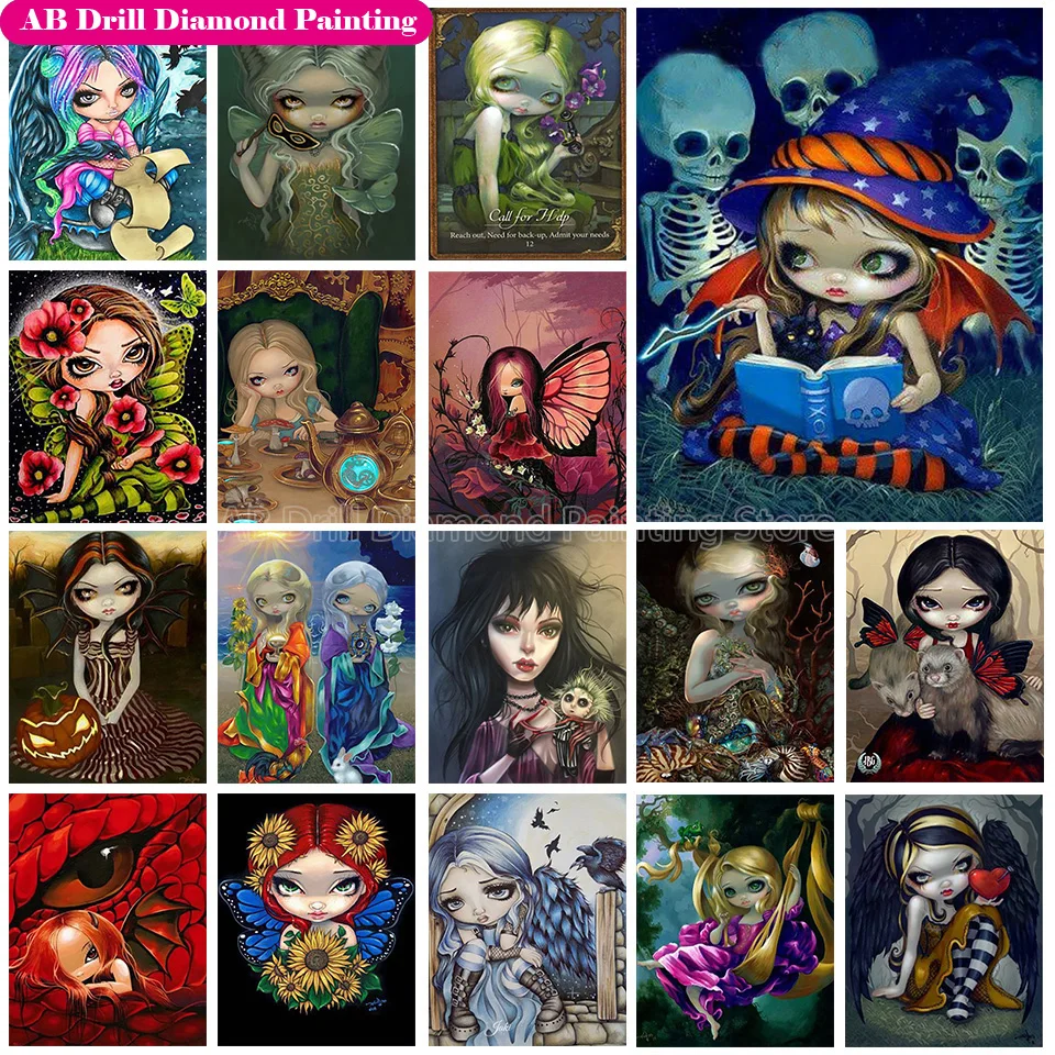

AB Drill 5D DIY Diamond Painting Full Square/Round Diamond embroidery Witch Mosaic Kit Girl Diamond Painting Hallowee Home Decor