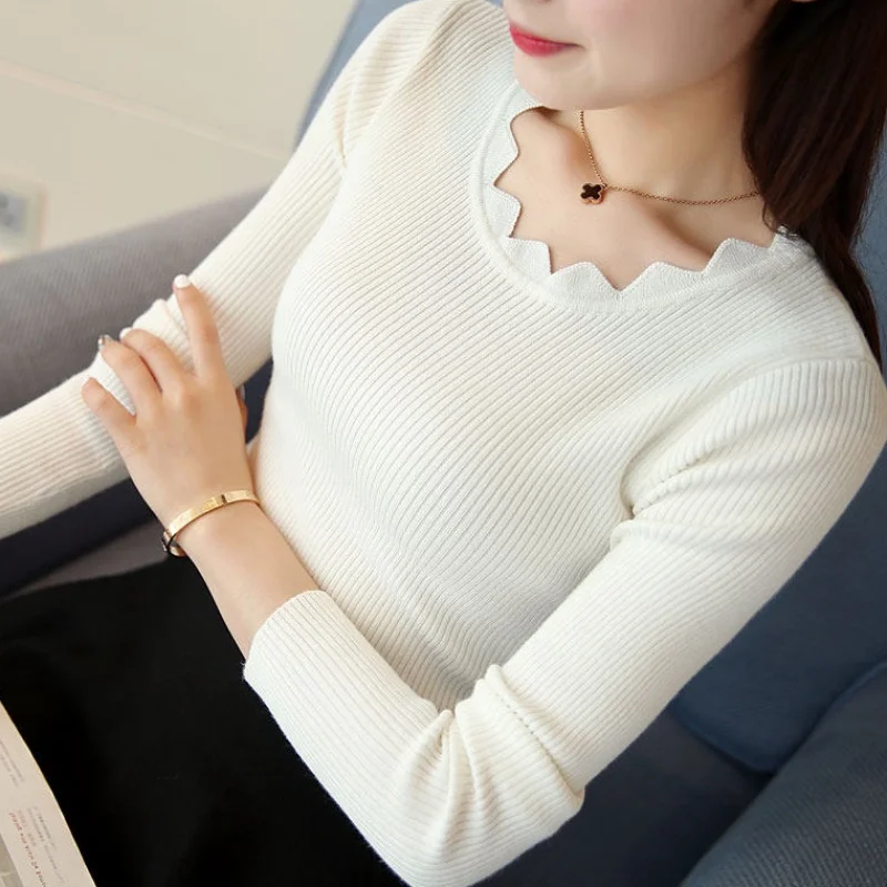 

Pullover Solid Sweaters Women New Spring Womens Knitted Slim Sweater Long Sleeve Autumn Winter Butterfly Neck Sweater Female 716