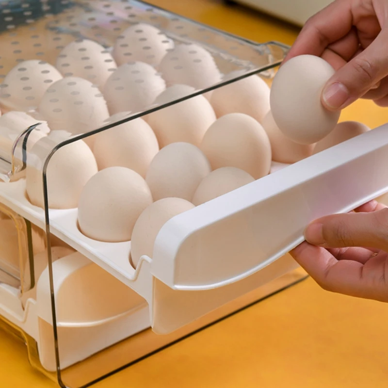 

Double Layer Refrigerator Egg Storage Fresh Box Drawer Type Container Organizer for Freezer Kitchen Accessories