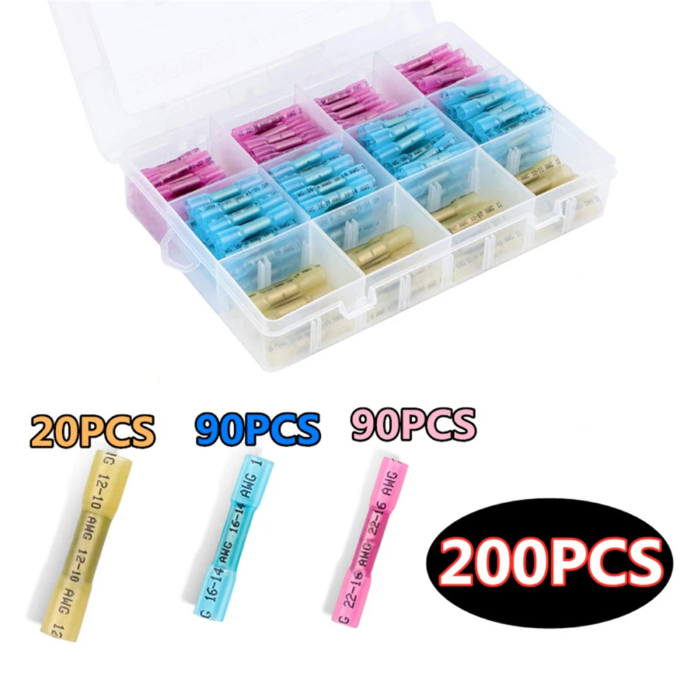 

Butt Heat Shrink Tube Splice Terminals 19A-48A W/ Box 200PCS Connector With Plastic Box 19A-48A