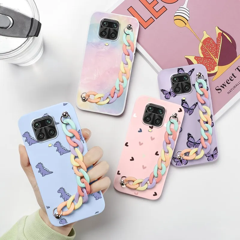 

Чехол для Redmi Note 9 Pro, силиконовый чехол с браслетом на запястье и цепочкой, чехлы для телефонов Xiaomi Redmi Note 9, 9S, Note9 Pro Max, чехол с цветком