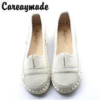 careaymade mori girl art comfortable low shoeswomen soft sole set foot flat shoesgenuine leather handtailor shoes2 colors