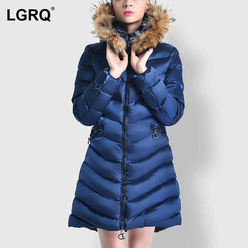 

[LGRQ] Hooded Fur Collar Quilted Shell Down Cotton-padded Coat Long Sleeve Women's Parkas Fashion New Autumn Winter 2021 19D4176