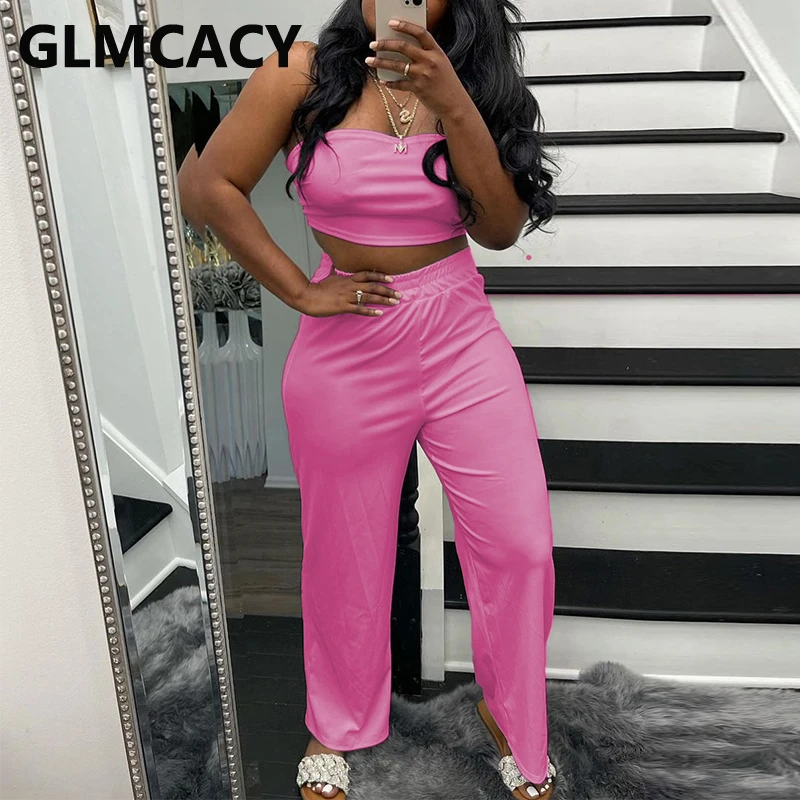 

Two Piece Summer Chic Streetwear Suits Tube Top & Casual Slim Pants Set