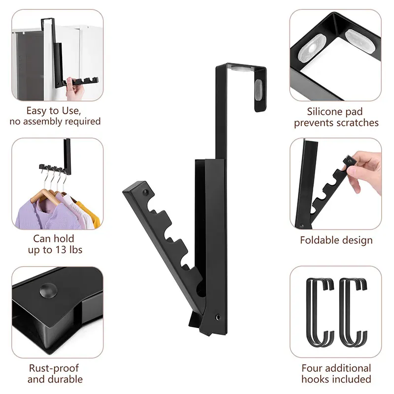 Gancho de pared reutilizable en forma de Z, gancho negro impermeable y a prueba de aceite para ba&ntilde;o, cocina, resistente, VC-4