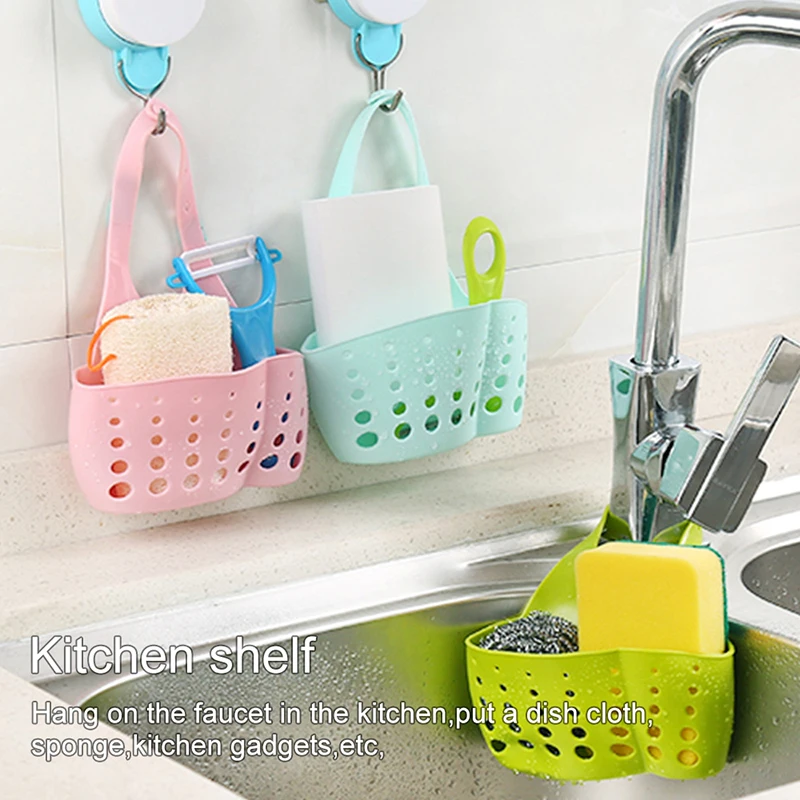 

Kitchen Double-Layer Sink Rag Brush Water Drain Storage Bag Sundries Drain Bag Rack Adjustable Bathroom Organizer Hanging Basket