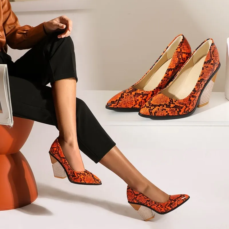 Women's Pointed-toe Slip-on Sandals Ladies High Heels Casual Big Size Buckle Wedges Roman Single Snake Printed | Обувь