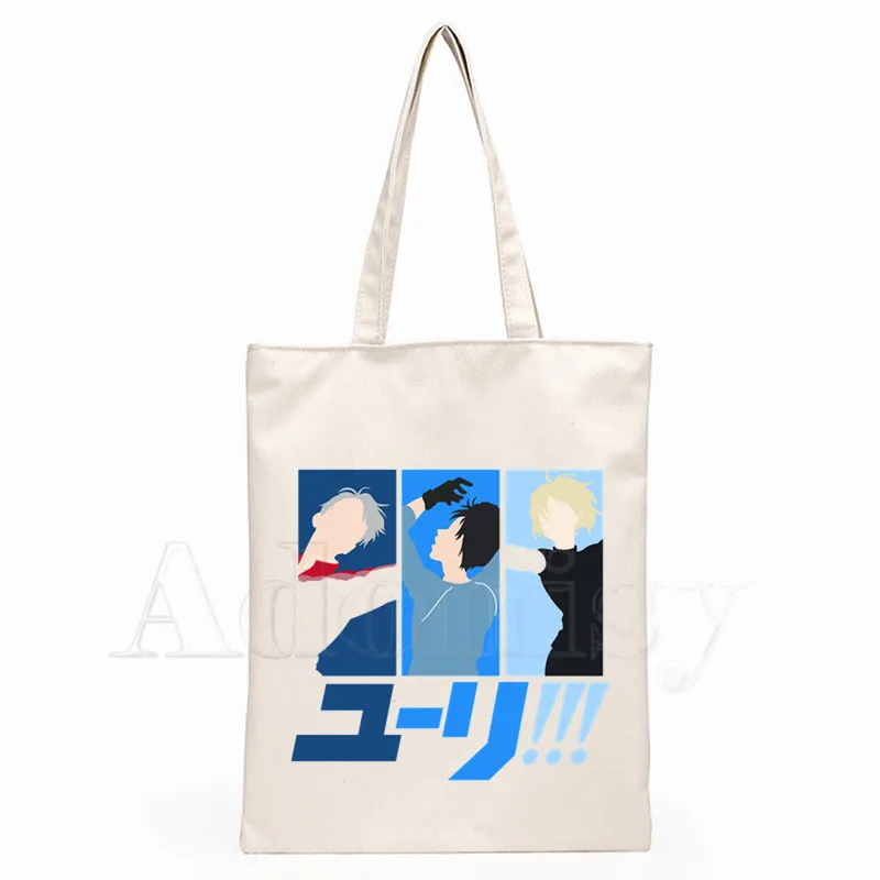 Yuri On Ice мультяшный принт Холщовая Сумка через плечо Женская Harajuku забавная