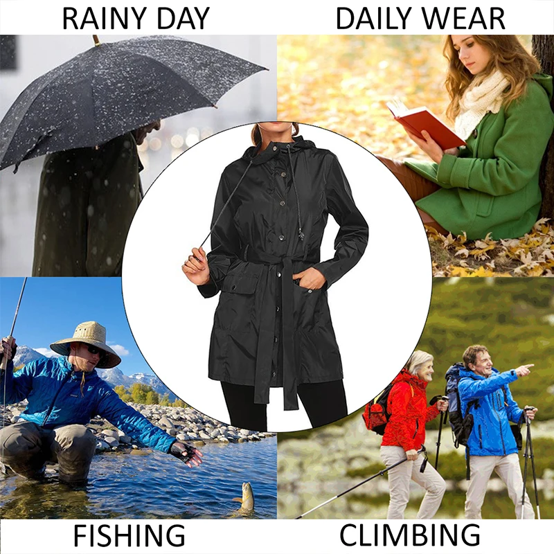 Женский ветрозащитный плащ с капюшоном длинная спортивная куртка для активного