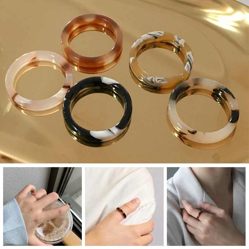 

Acrylic Ring 2022 New Korea Colourful Resin Acrylic Rings Set For Women Geometric Round Rings Girl Temperament Versatile Jewelry
