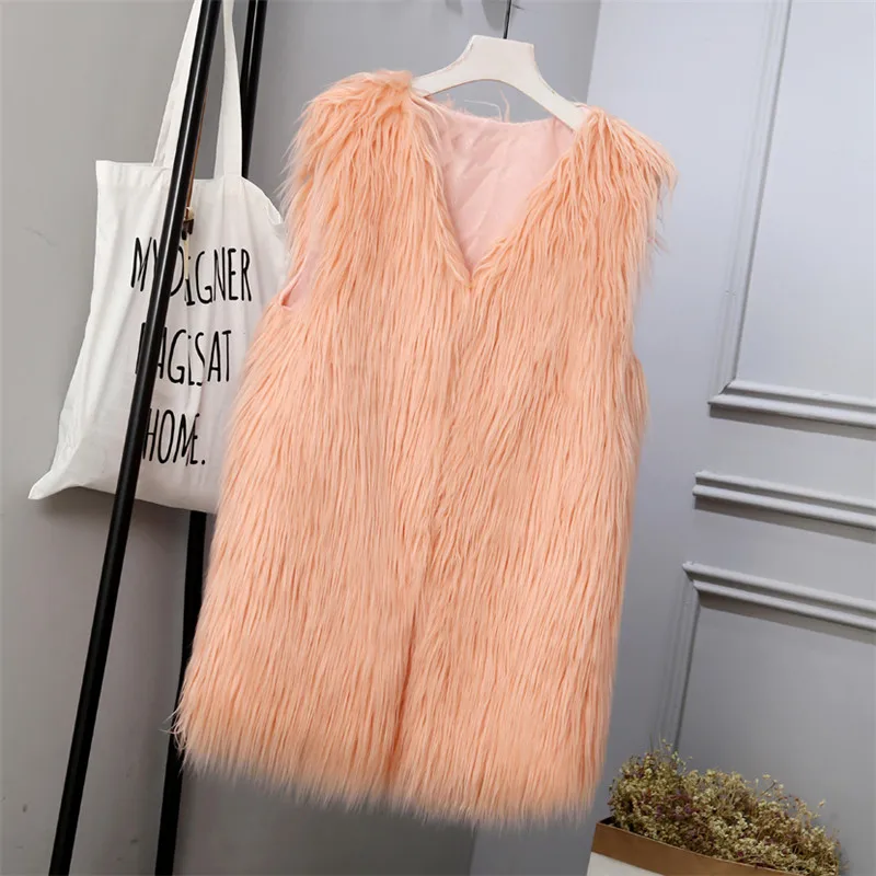 tao fen Новинка S/3Xl женские длинные жилеты из искусственного меха зима-осень пушистые меховые куртки без рукавов с v-образным вырезом Модные жилеты из искусственного меха J3047 - Цвет: tao fen