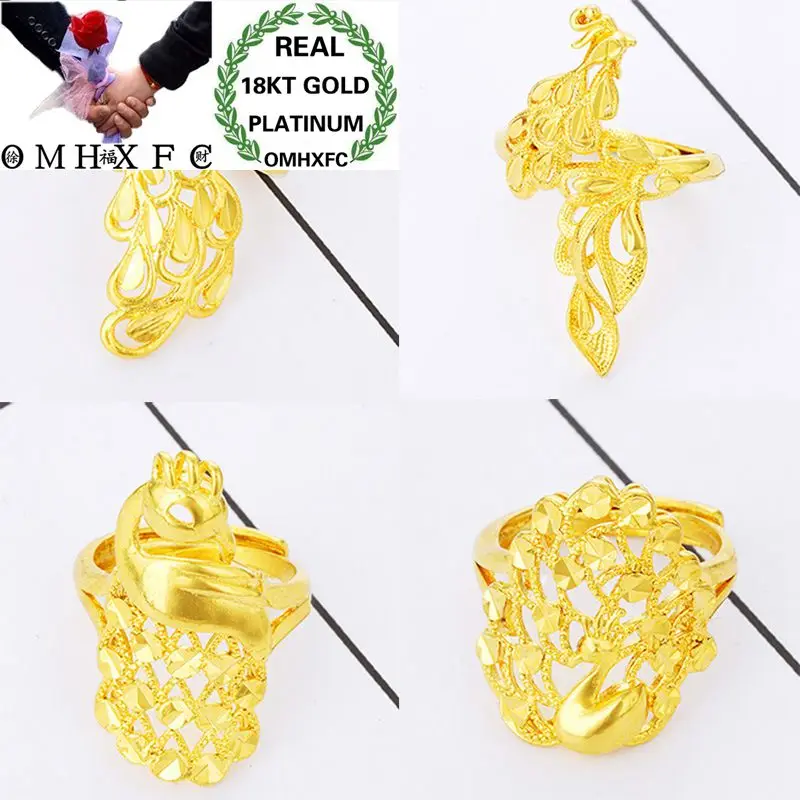 

OMHXFC Wholesale European Fashion Woman Bride Party Birthday Wedding Gift Vintage Hollow Peacock 18KT Real Gold Ring RI14
