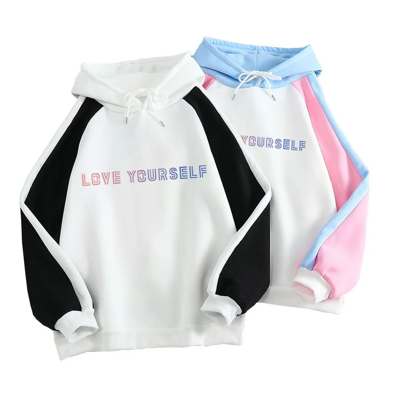 

Повседневная Толстовка Kpop с капюшоном и принтом «LOVE YOURSELF» Y2K, парные кофты, осеннее пальто оверсайз, Спортивная Свободная одежда для женщин ...