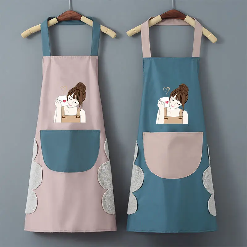 

Fashion Cartoon Kitchen Apron Japanese Korean Lovers Waterproof Oil-proof Household Work Clothe Adult Cute Couple Waist Apron