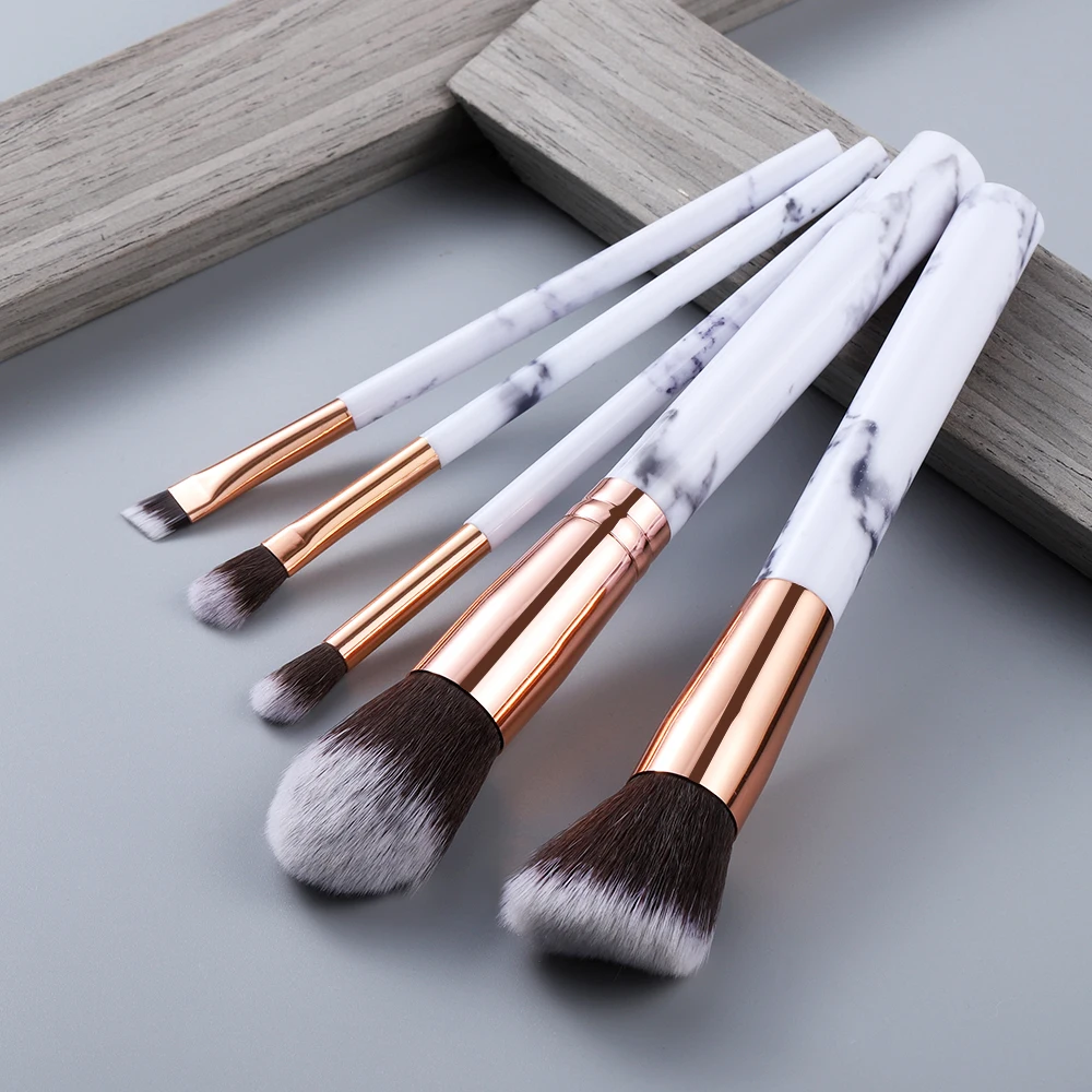 5pcs white FLD 10 шт./8 шт. Профессиональный набор кистей для макияжа инструменты пудра основа, тени для век, губы подводка для глаз Румяна мраморные Кисточки для макияжа - Handle Color: 5pcs white
