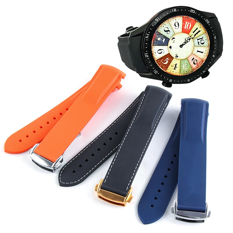 

42mm 46mm Smart Watchbands Curved End Rubber Straps Deployment Buckle For HUAWEI GT2 Starp watch band Gear S3 watch 46mm belt