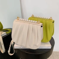 clamshell crossbody bags pearl chain handbags sac 2021 new pu leather fashion designer pleated simple shoulder bag female