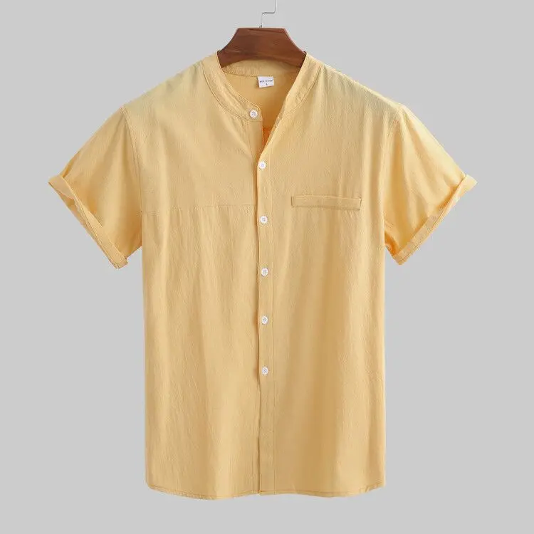

2021 New Linen Shirt Men's Casual Fashion Standing Collar Thin Cotton Linen Men's Shirt collared shirt