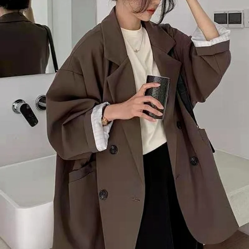 

Blazers Women Autumn Outwear Loose Elegant Office Suit Fashion Double Breasted Blazer Casual Black Jacket Coat Blazer Mujer