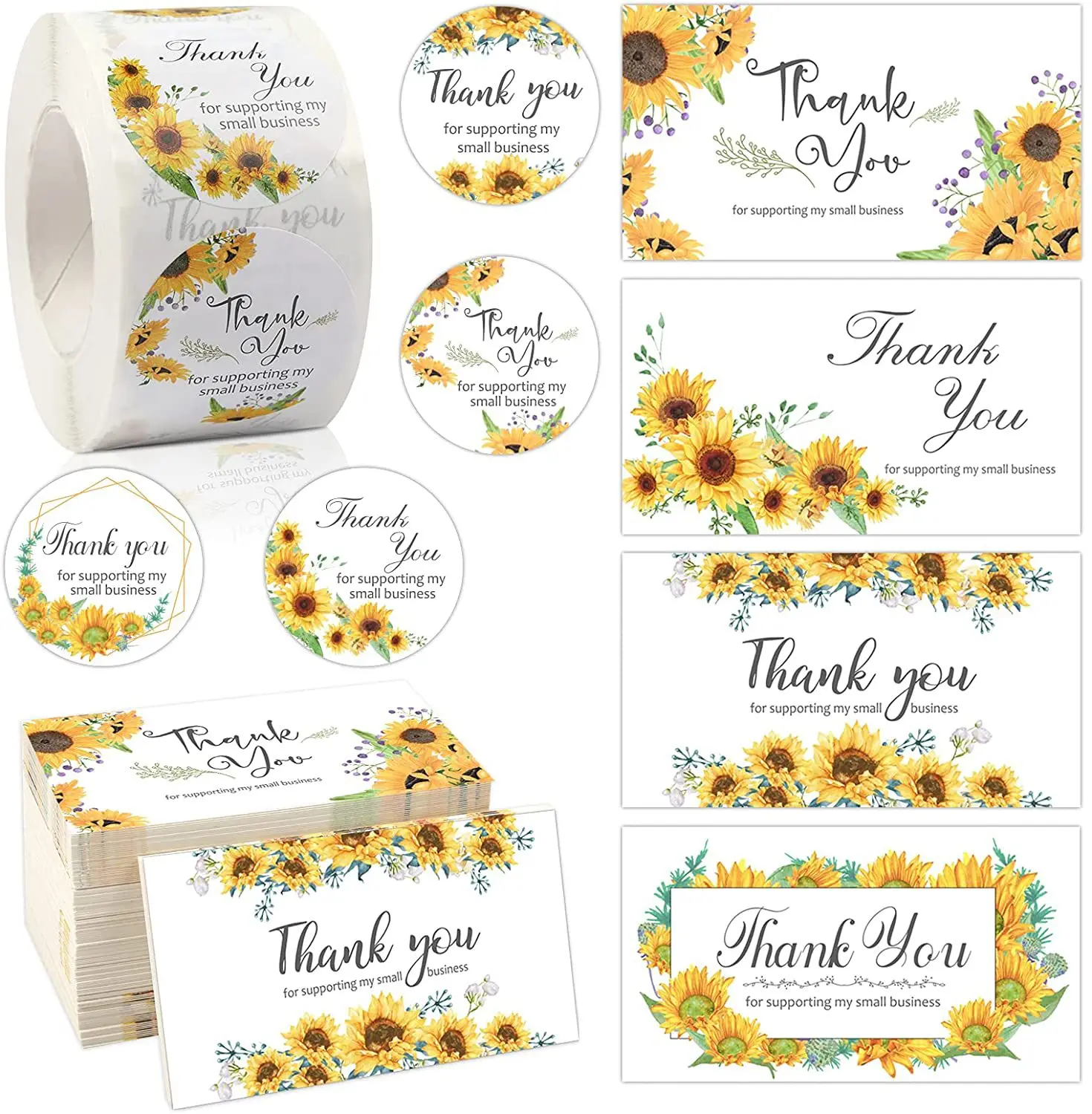 

500pcs/Roll Dia:3.8cm Sunflower Thank You Gift Business Shopping Decorative Stickers Cards 50pcs 2x3.5inch Thank You Paper Cards