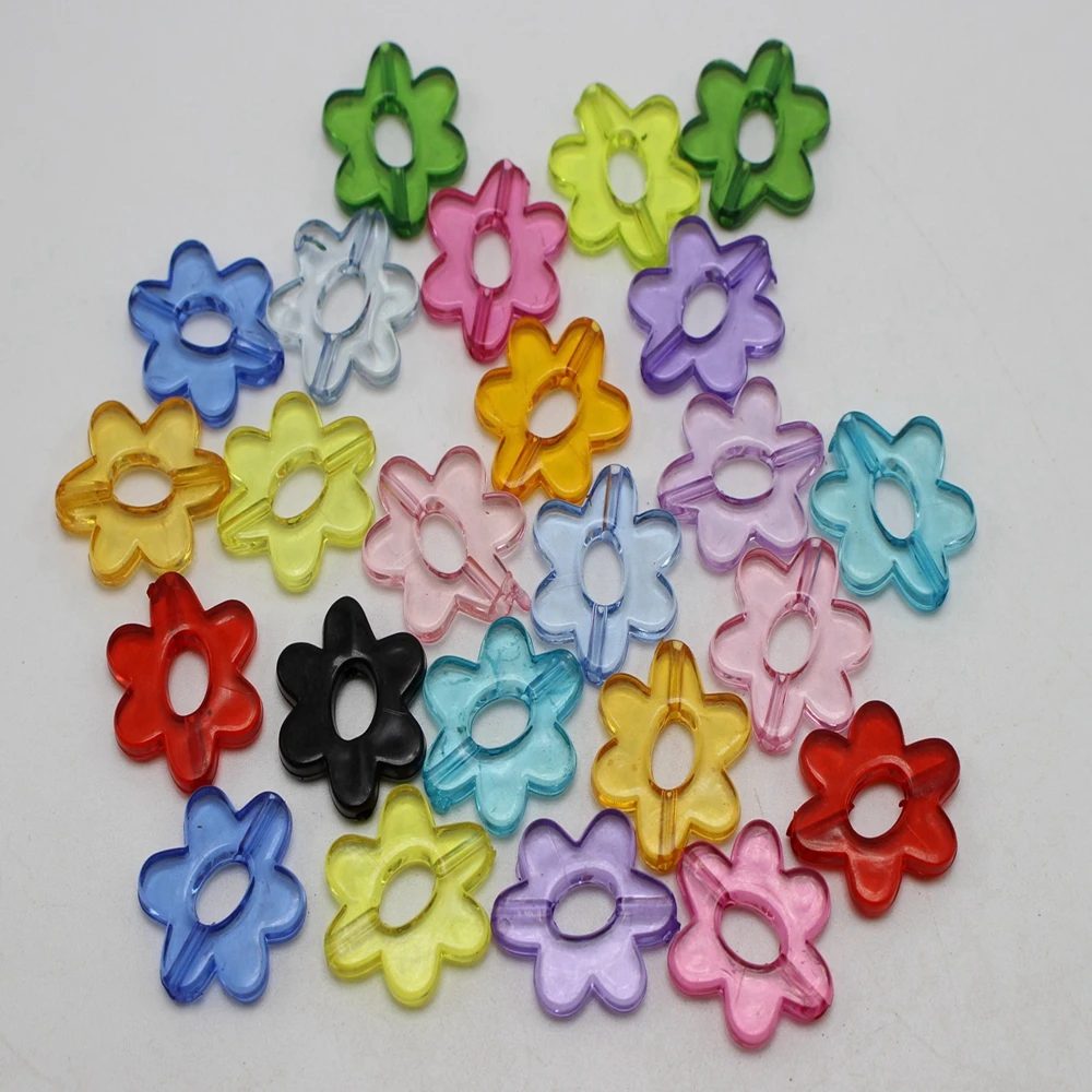 

100 Mixed Colour Transparent Acrylic Flower Donut Beads 20X17mm