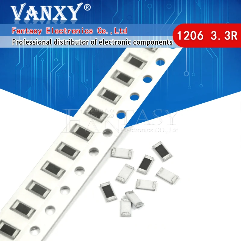 

100 шт. 1206 SMD резистор 1% 3,3 ом чиповый резистор 0,25 вт 1/4 вт 3.3R 3R3