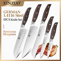 xinzuo 5pcs kitchen knife set german 1 4116 stainless steel chef santoku bread utility paring peeling fruit knives cooking tools